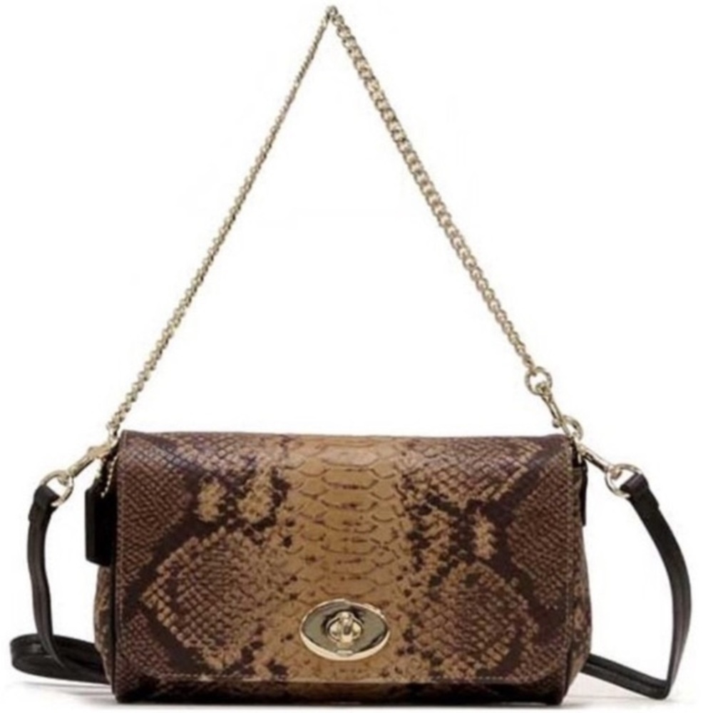 Coach Snake Embossed Leather Crossbody Bag Clutch ,Chain, Mini, Ruby, Dust bag